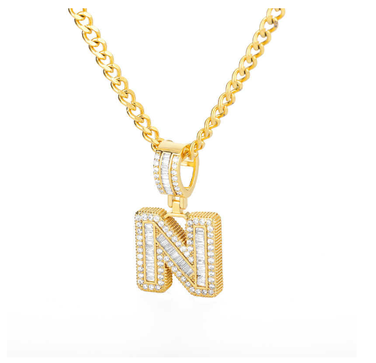 Trend Cubic 2020 Zirconia Letters A-Z Pendant Necklaces Iced Out Rock Candy Style Initial N