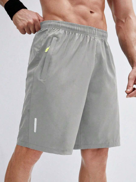 Manfinity Fitness Men Reflective Tape Zip Pocket Sports Shorts Gym Shorts