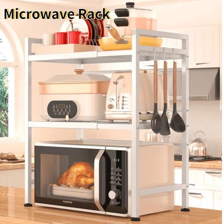 Kitchen Microwave Rack Adjustable Length And Height Commodity Shelf Carbon Steel Material Rack