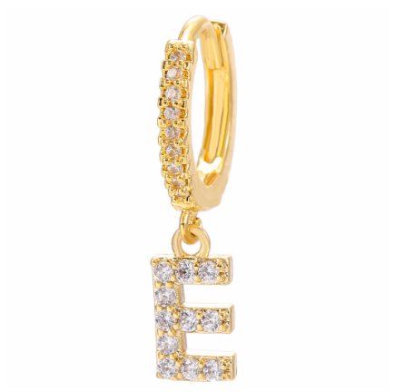 Letter Hoop Earrings Alphabet Zirconia Earings 14K Gold Ear Stud