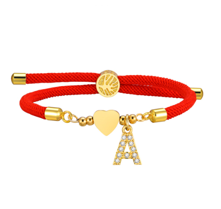 Vnox Zircon Cubic A-Z Initial Letter Women Bracelet Tree of Life Adjustable Red Rope Bracelet for Women Jewelry Gift A