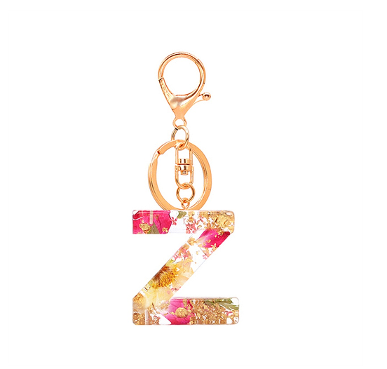A-Z 26 Letter Pendant Keychains Resin Dried Flower Alphabet Keyring Charm Women Cute Bag Ornamant Accessories Gifts Z