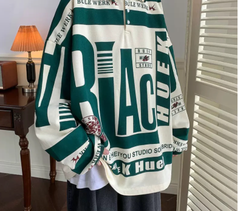 Printed Oversized Long-sleeved Sweatshirt Women Men Casual Tops