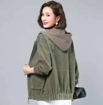 Hoodie Women Corduroy Jacket Women's Fashion Ladies' Hooded Jacket