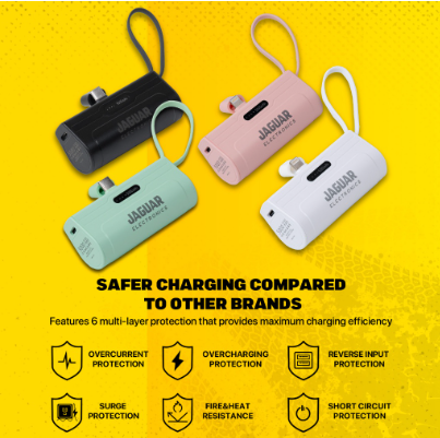 Jaguar  Electronics  PB150 & PB151 Mini Plug In Power Bank 5000mAh Pocket Size With Built-in Cable