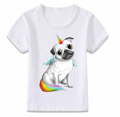 Kids T Shirt Unicorn Cat and Pug Children T-shirt Boys and Girls Toddler Tee
