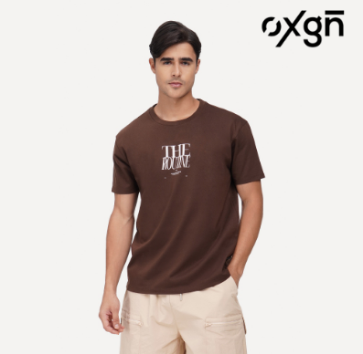 OXGN The Routine Graphic Print T-Shirt For Men (Brown)