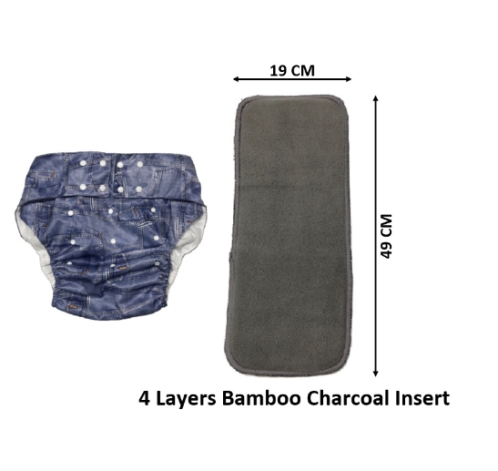 Philippine Made Washable Reusable Adult Cloth Diaper With 1 Piece 4 Layers Bamboo Charcoal Insert AD6