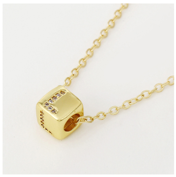 18K Gold Plated Titanium Steel English Letter Pendant Necklace Collar Chain Women's Fashion Copper Inlaid Zircon Dice Necklace Neckchain L
