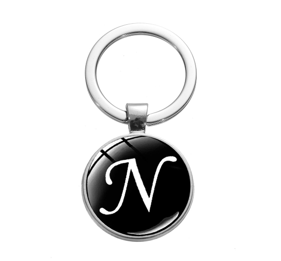 26 English Letters Glass Round Charm Key Ring A-Z Initial Name Keychain Bag Ornaments Car Key Chains Jewelry Gift Accessories N