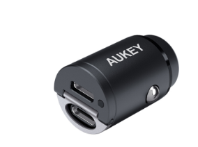 Akuey CC-A4 Mini Car Charger 30W PD/QC3.0 PPS Type C Fast Dual USB-Type C Car Charging for iPhone Xiaomi Huawei Moible Phone