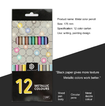 SeamiArt 12 Colors Metallica Pencils for Drawing Sketching Black CardBoard Painting